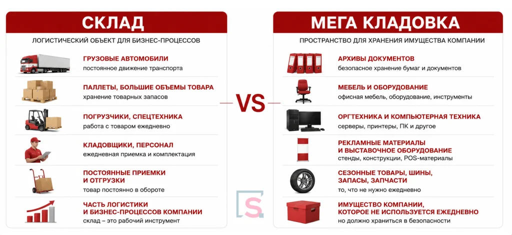 Сравнение склада и мега кладовки